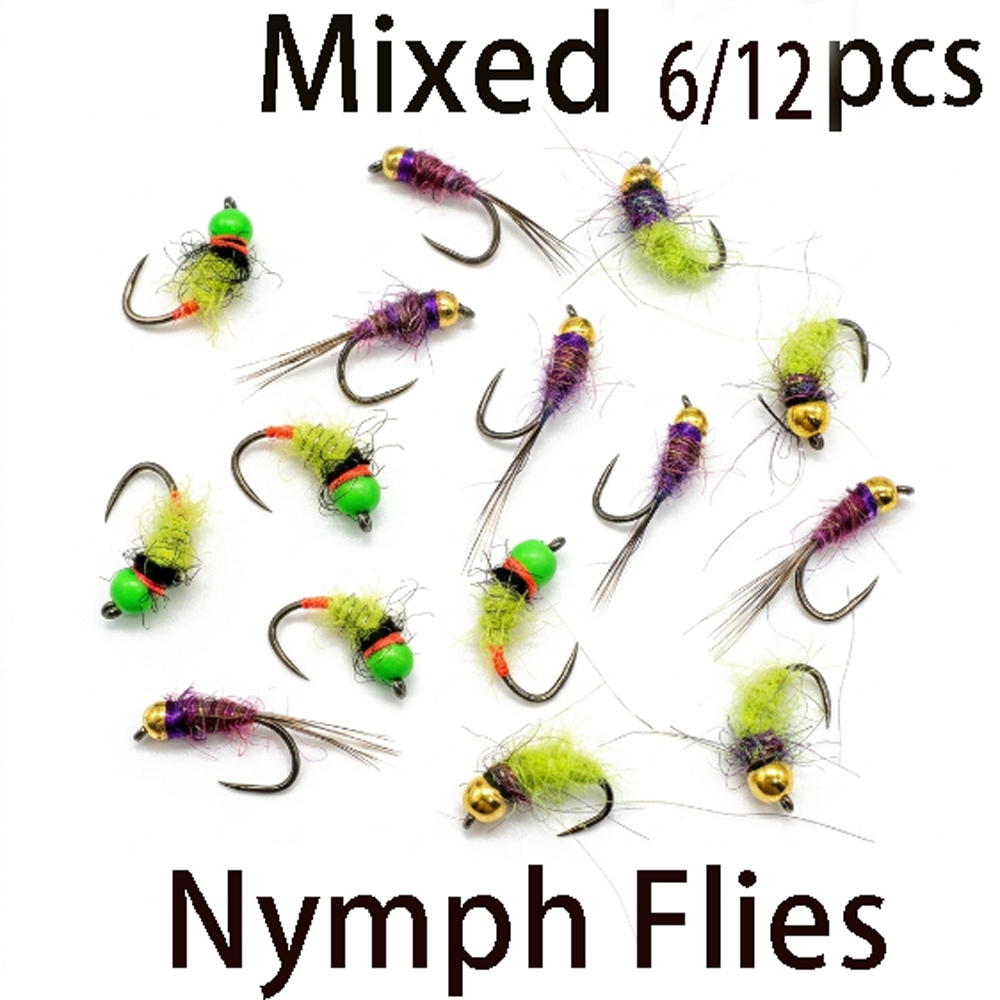 Fishing Hook Assortment - 6/12Pcs Mixed Wet Nymph Fly Fishing