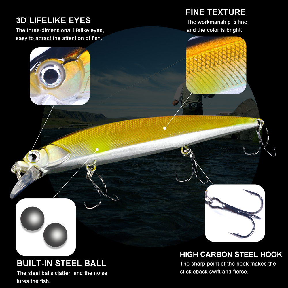 Jerkbait Minnow Fishing Lure A - Fishing Hook Treble reseña y precio