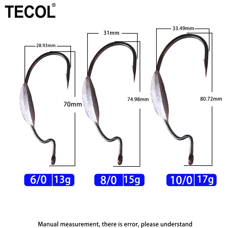 TECOL 3PCS 6/0 8/0 10/0 Weight - Fishing Hook Weedless reseña y precio