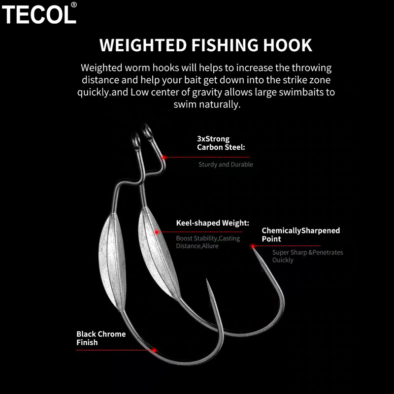 TECOL 3PCS 6/0 8/0 10/0 Weight - Fishing Hook Weedless reseña y precio