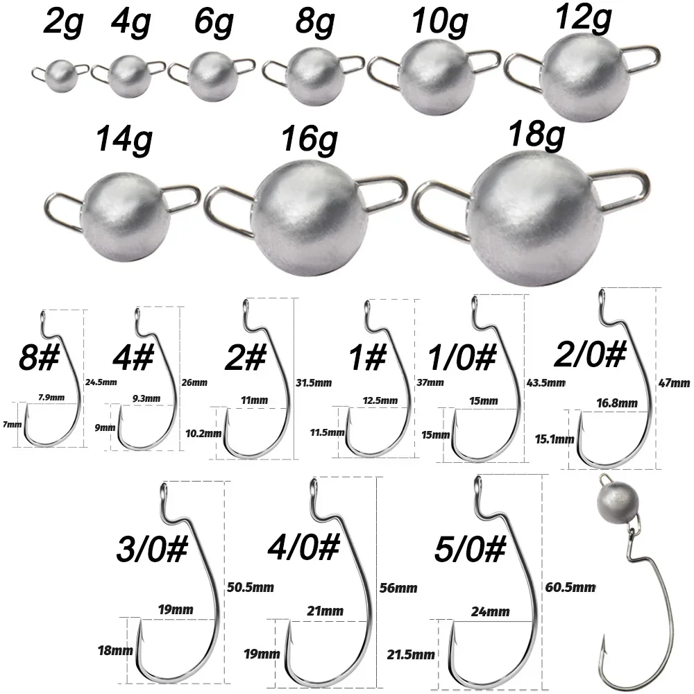 5pcs Metal Jig Head Worm Hooks - Fishing Hook Weedless reseña y precio